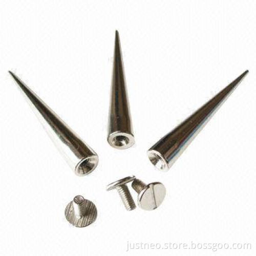 Silver screwback metal punk spikes, made of copper cone and iron screw
